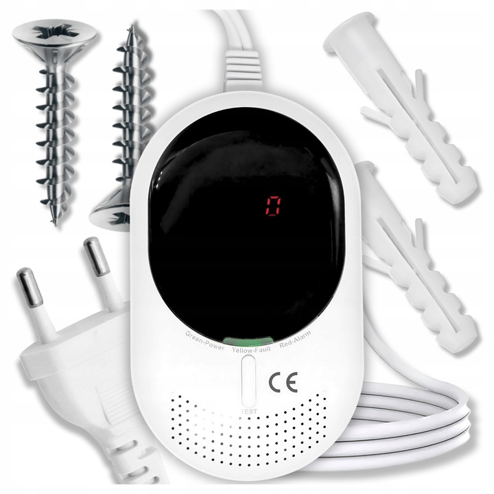 MINEXO gáz- és szén-monoxid érzékelő, 85dB, 230V tápellátás, méretek 120x80x35mm, komplett telepítőkészlet