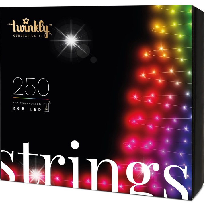 Sistem de iluminat LED Twinkly, 250 LED RGB, 20m, controlat prin Wi-Fi/Bluetooth, IP44