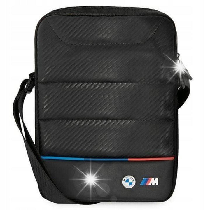BMW Carbon Tricolor logós tablet táska, 10", fekete, nylon és műbőr, 26x20x4cm