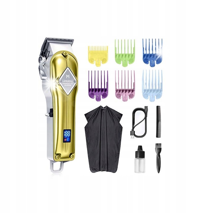 Maszynka electrica de tuns Limural K11S, aurie, 5 ore autonomie, 6 piepteni inclusi, din otel inoxidabil