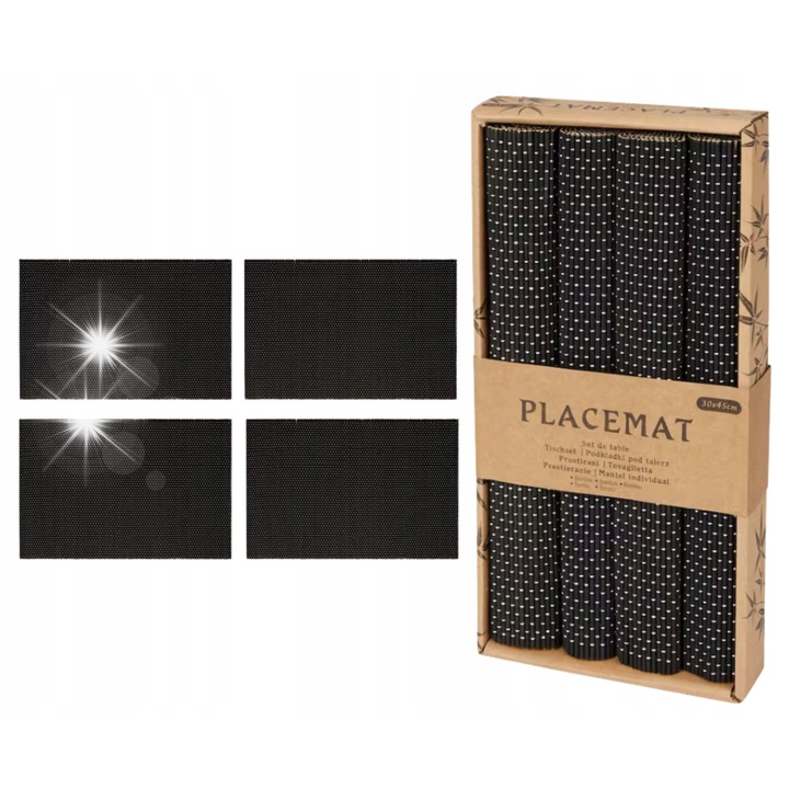 Set 4 suporturi pentru farfurii, FSC, Bambus, Negru