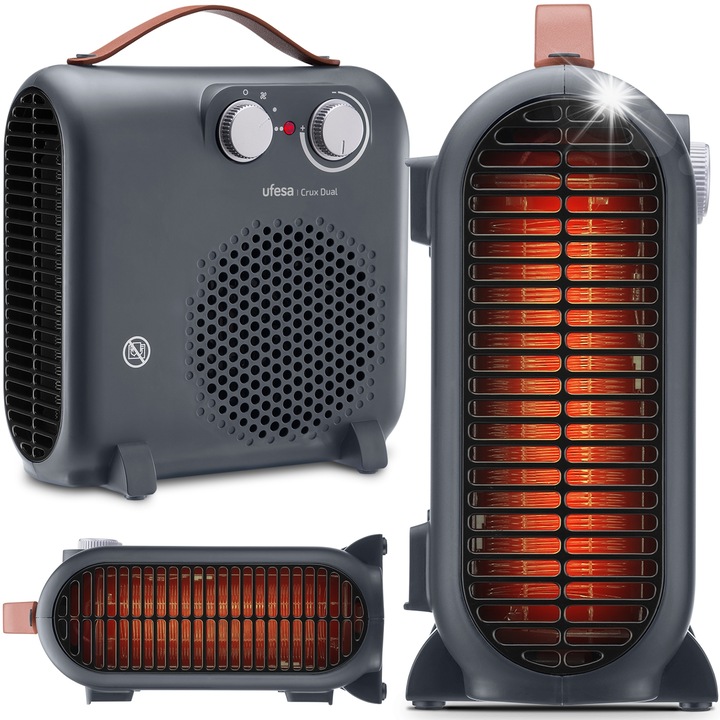 Ufesa Crux Dual 2000W hősugárzó, 3 pozíció, szürke, kompakt