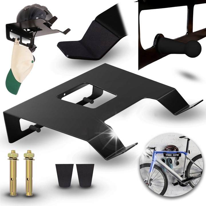 Стойка за стена за велосипед Heckermann, 35x30,5x9см, матово черна, капацитет 25кг, с държач за аксесоари