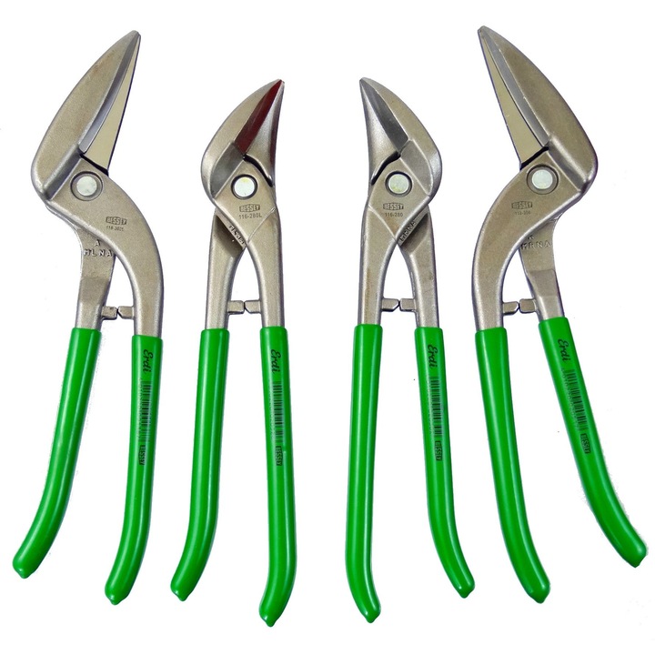 Foarfeca de tabla ERDI Traditionala - set 4 bucati, verde/argintiu