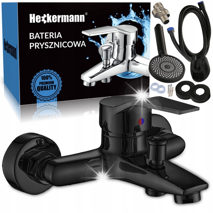 Baterie de dus cu montaj pe perete Heckermann AF5, 3 functii, neagra