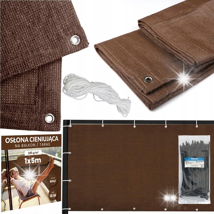 Балконна преграда за уединение, Heckermann, 100x500см, полиетилен, кафяв цвят, с шнур и 50 щипки