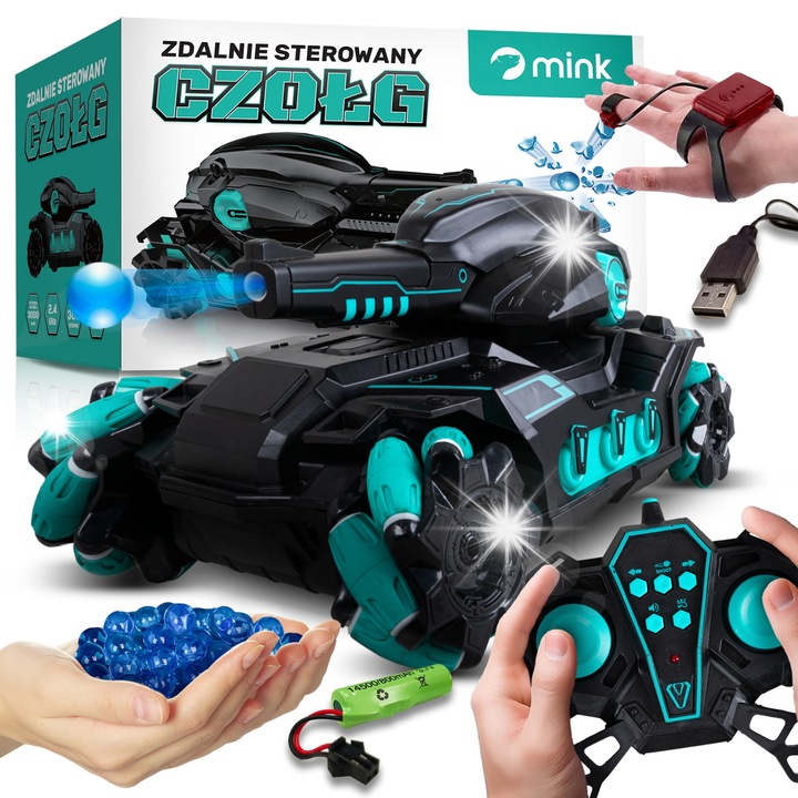 Masinuta de jucarie Mink, CZOLG, 4x4, telecomandata, cu armata, pe bile de gel