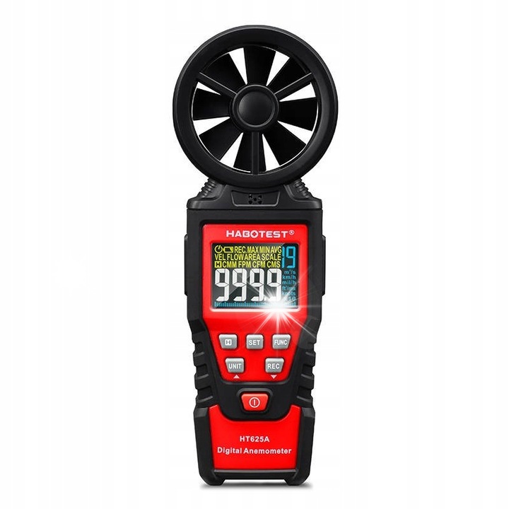 Anemometru Habotest HT625A, 8-lopatowy, display colorat HD, 197x60x33mm