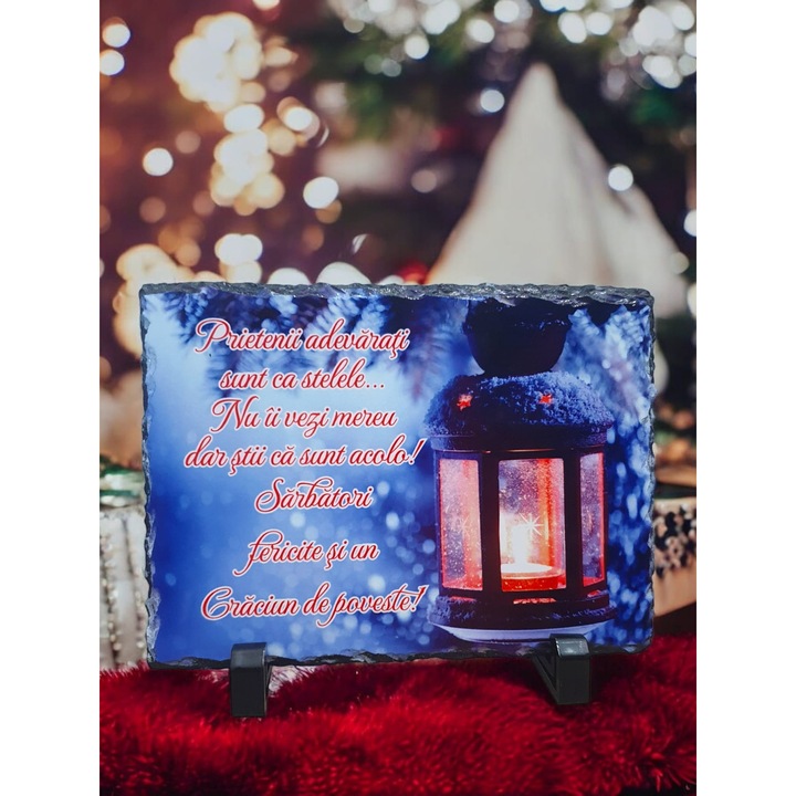 Placa de ardezie, cu mesaj de Craciun pentru prieteni, 16x22 cm