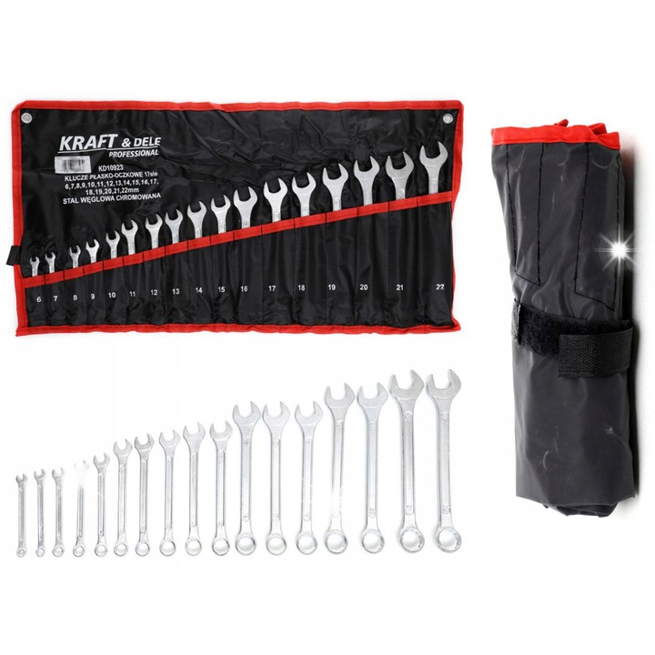 Set chei plasko-oczkowe Kraft&Dele 6-22, 17 piese, cromate, etui compact