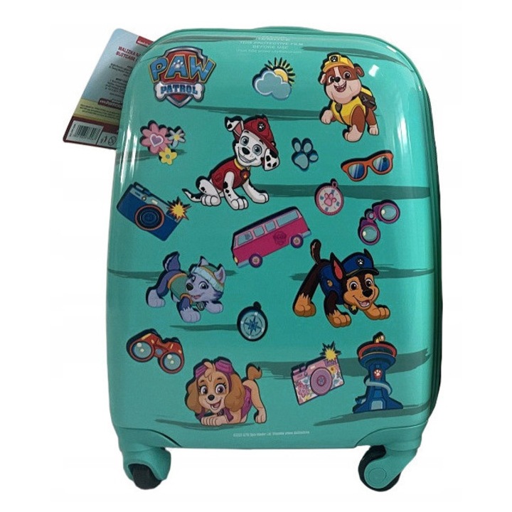 Mancs őrjárat gyerek gurulós bőrönd, 32x48x23cm, türkiz, 32L kapacitás, 4 kerék