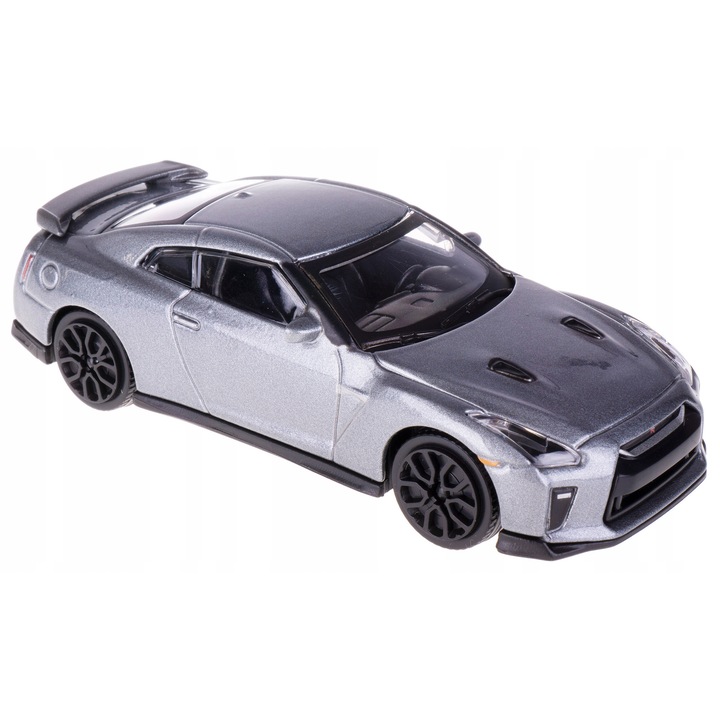 Bburago Nissan GT-R 2017 fém kisautó, 1:43, metál szürke, mérete 10cm, ajándék gyerekeknek 3 éves kortól