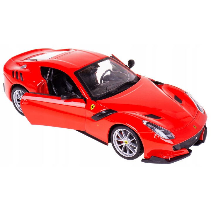 Masina de jucărie Ferrari F12TDF, Bburago, 1:24, metal, uși deschise, 18.5x8.5x5.2cm
