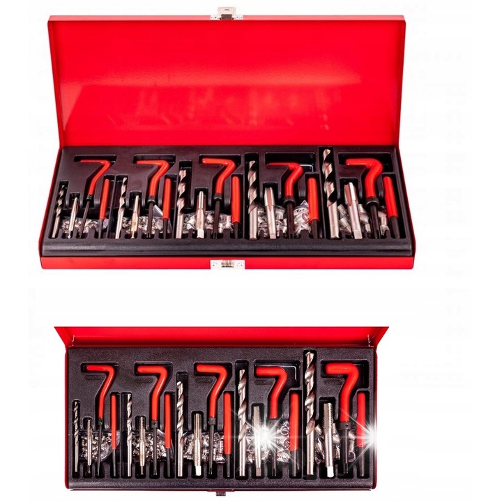 Set de unelte pentru repararea filetelor 131 elemente, Kraft&Dele, otel HSS, valiza metalica