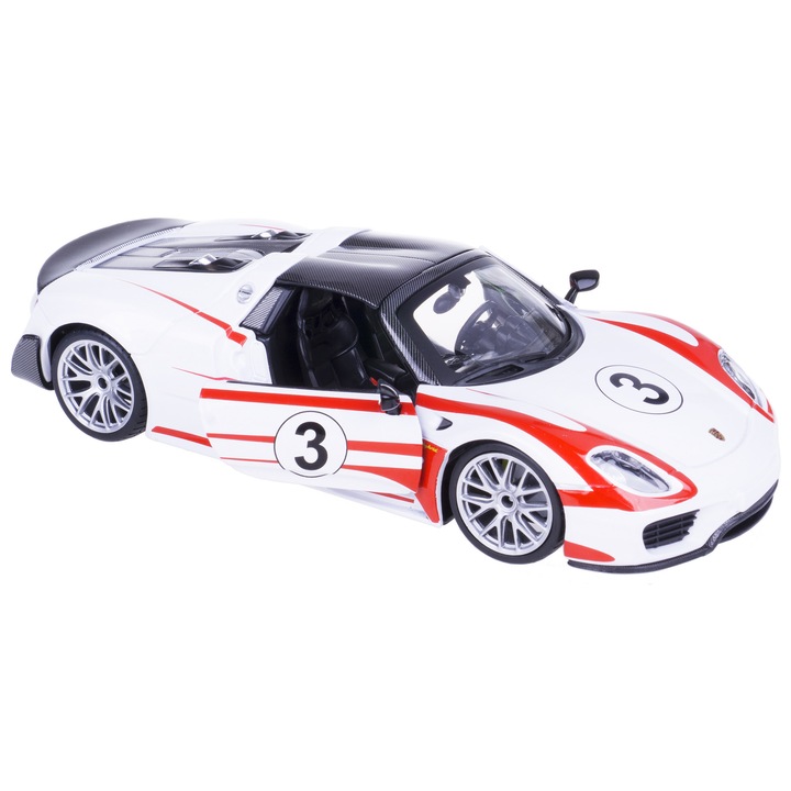 Mașinuță de colecție Porsche 918 Weissach, Bburago, metalică, deschidere uși, 19x9x5cm