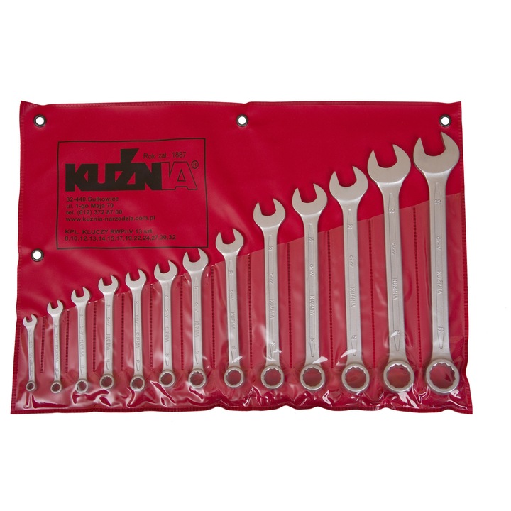 Set chei cu capete hexagonale, KUZNIA, 9 piese, 8-24mm, cromat