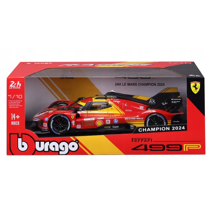 Masina de colectie, Bburago, Ferrari 499P #50, Le Mans 2024, metal, 1:18, 27cm