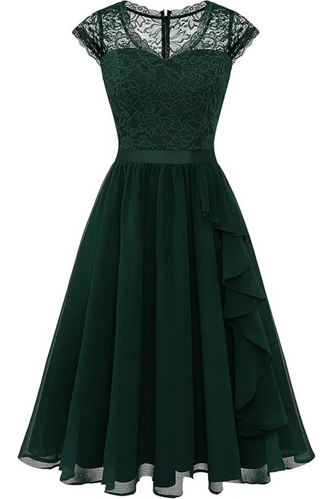 Rochie midi eleganta cu volane, verde inchis, model 3, marime S, Wedtrend