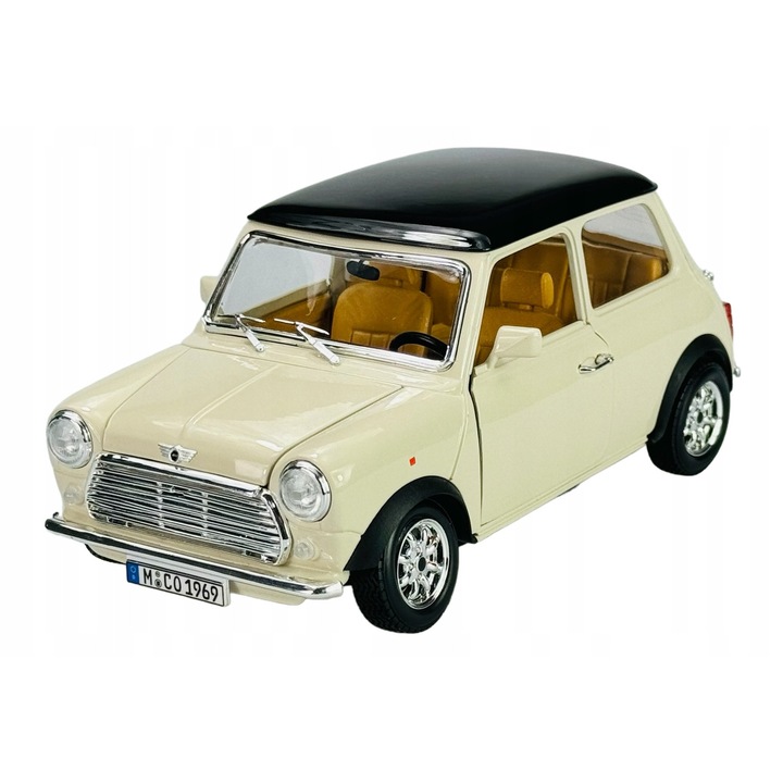 Mașină de Jucărie Mini Cooper 1969, Bburago, Bej Metallic, Scara 1:18, 18x9, 5cm