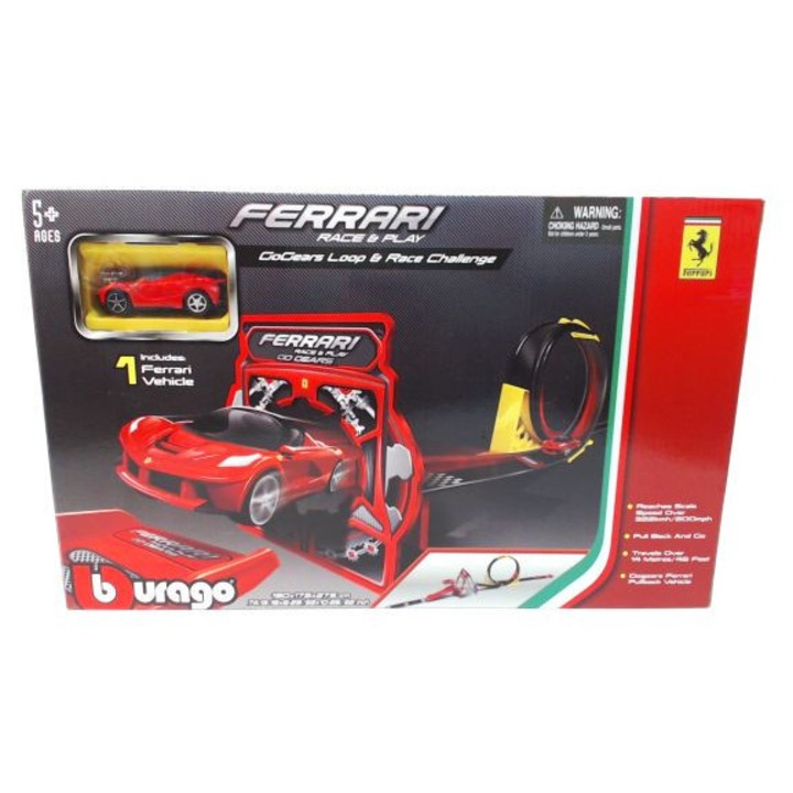 Ferrari GoGears versenypálya szett, BBurago, hurokkal, 1:43, fém/műanyag
