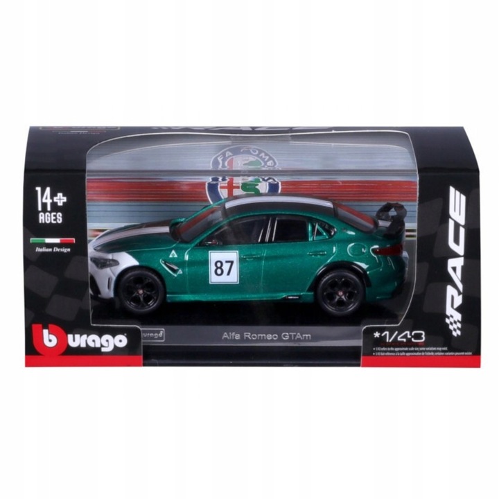 Mașinuță de colecție, Bburago, Alfa Romeo Giulia GTAm #87, verde, 1:43, 10.5cm