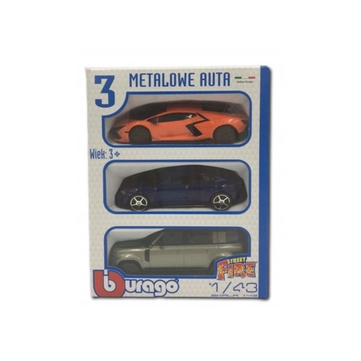 Set 3 mașinuțe metalice Burago 1:43, Lamborghini, Porsche, Land Rover, detalii autentice, durable