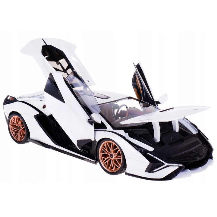 Masină de jucărie, Bburago, Lamborghini Sian FKP 37, metalică, 1:18, alb, 26x11x6cm