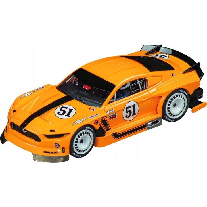 Masinuta Carrera Digital 132 Ford Mustang GTY Nr. 51, portocalie cu detalii negre, scara 1:32, lumini functionale