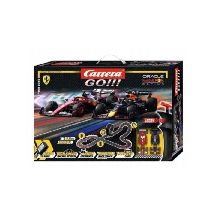 Circuit Carrera GO!!! Speed Zone 6.3m, set cu 2 mașinuțe Verstappen și Sainz, telecomandă, culoare multicolor