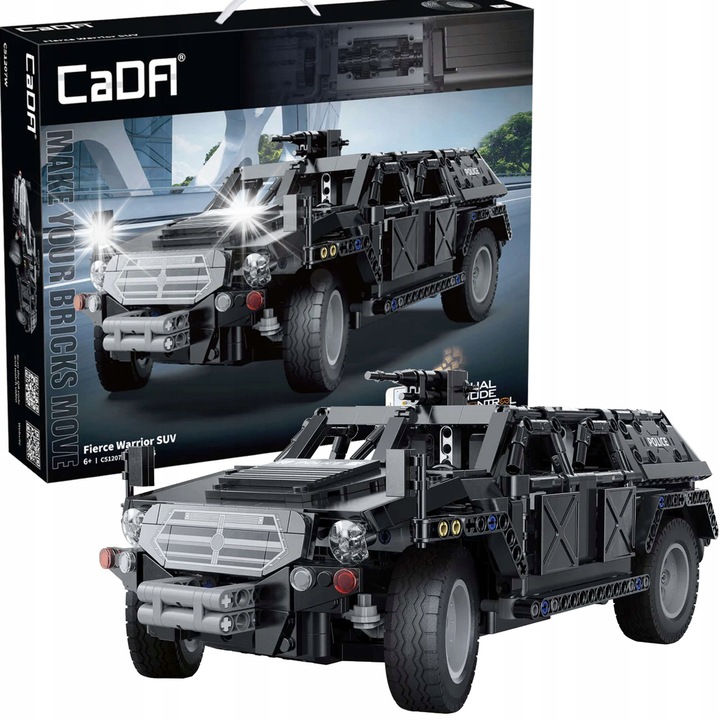 Set de constructie CaDA Fierce Warrior SUV RC, 561 elemente, dual mode, negru, 32x15x13cm