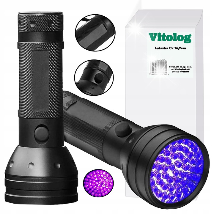 Мултифункционален UV фенер Vitolog, 51 LED, 15x4 см, черен