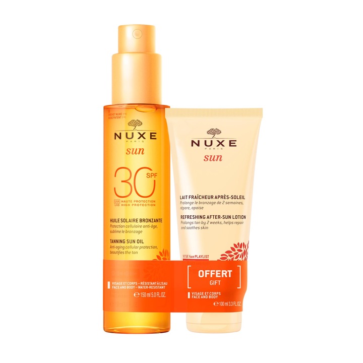 Set Nuxe Sun: Ulei pentru Bronzat cu SPF 30, 150 ml + Lotiune dupa expunerea la soare, 100 ml