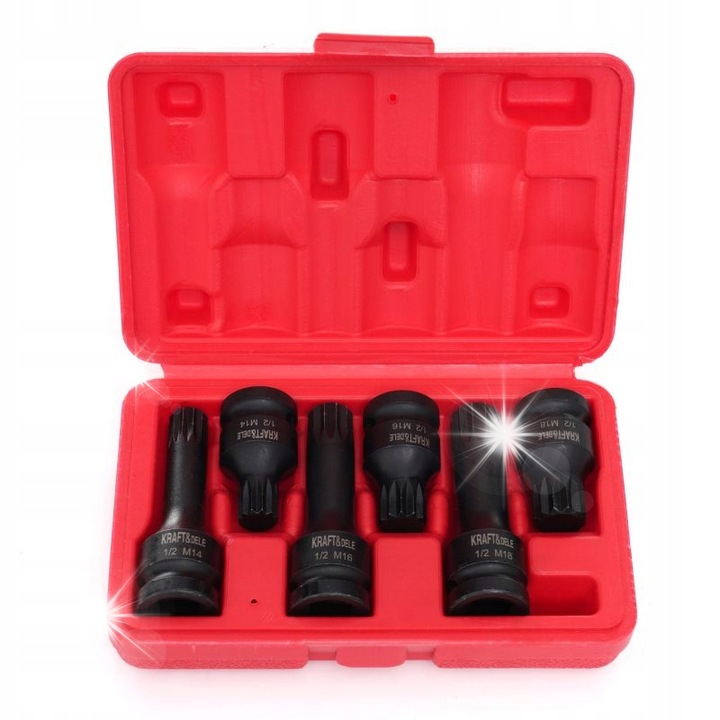 Set chei tubulare de impact 1/2", 6 bucati, M14, M16, M18, Cr-Mo, cu valiza