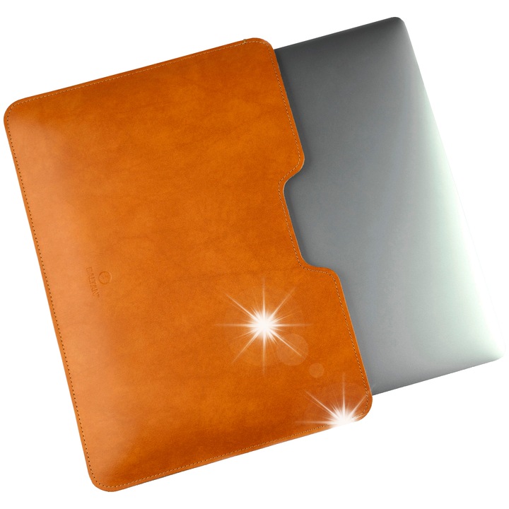 Etui din piele naturala pentru laptop MacBook Air 13'', Baltan, cu taietura, culoare brown, dimensiuni adaptate laptopurilor subtiri.