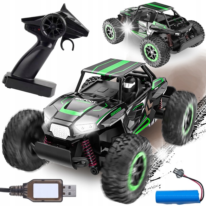 Masinuta de teren radiocomandata Heckermann, rosie, 12x15x13cm, cu suspensie sportiva si roti mari, set complet