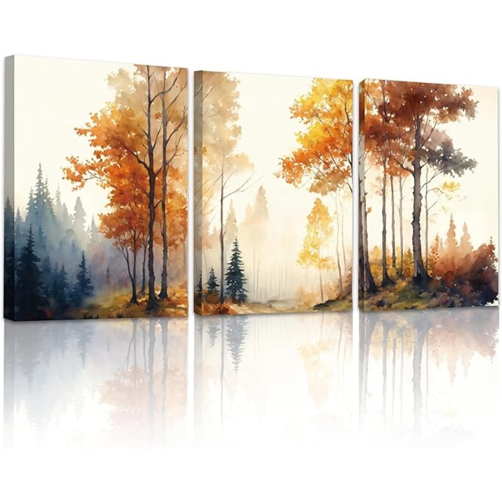 Set 3 tablouri decorative pe panza, model toamna, 30 x 40 cm