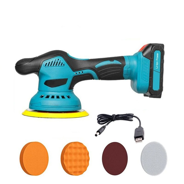 Masina de polisat auto cu accesorii, Portabil, 21V, 2800~5500RPM, 6 Viteze, Albastru