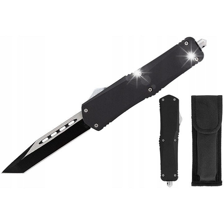 Cutit BSH OTF-9, pumnal automat, pliabil, negru, 230mm, cu husa cordura