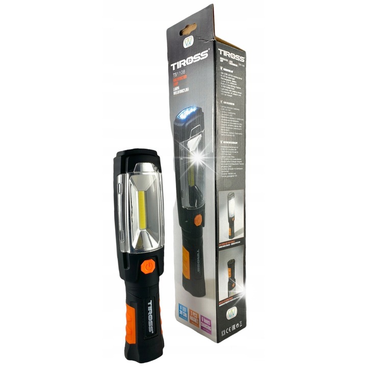 Lampa multifunctionala Tiross TS 1108, LED, incarcare USB, cu magnet si carlig