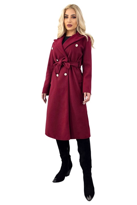 Pardesiu subtire, midi FashionForYou, model AVELYN, Rosu bordo mat