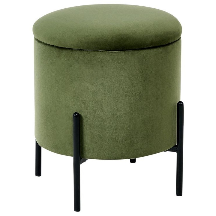 Pouf Rotund Beliani cu Depozitare, Catifea Verde Închis, 37x40cm