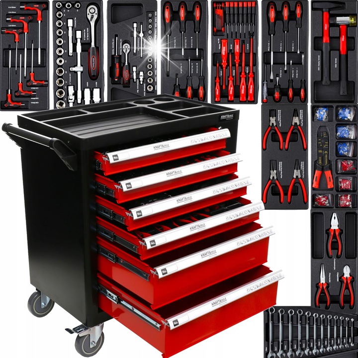 Set scule, 263 elemente, Kraft&Dele, cu inchidere, roti, dimensiuni variate