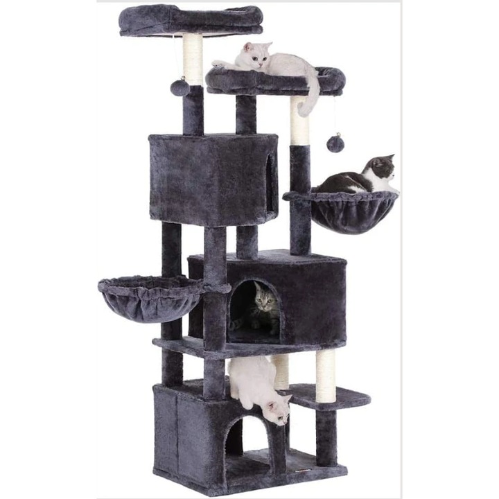 Ansamblu De Joaca Pentru Pisici, Selgot, Plus, 55 x 40 x 164 cm, 6 Nivele, Gri