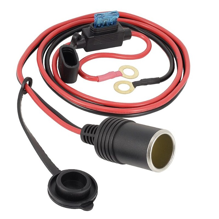 Priză bricheta auto Carmotion 63226, 12V/24V, cablu 100 cm, papuci 8.4 mm, siguranță integrată, diametru 30 mm x lungime 55 mm