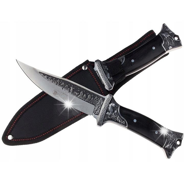 Cutit de vanatoare Columbia N-153A, inox 440, 275mm, maner metal + lemn, cu toc din cordura