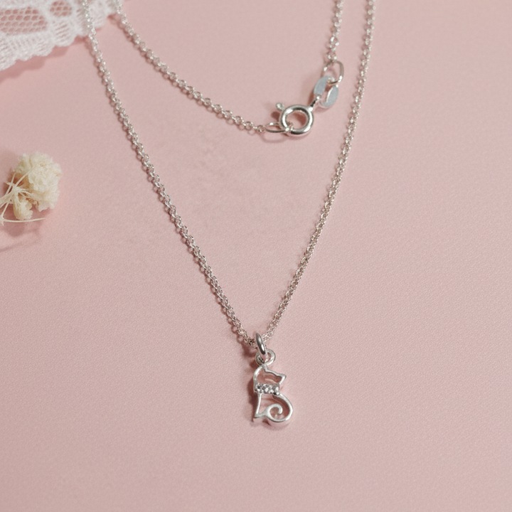 Lant KARELINE, Argint 925, Pandantiv Pisicuta, Cristal Swarovski