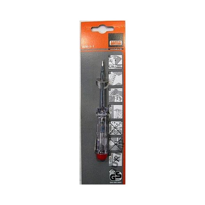 Feszültségvizsgáló Bahco 150-250V AC, 140mm, lapos hegyű 0, 6x3x55mm, Németországban gyártva