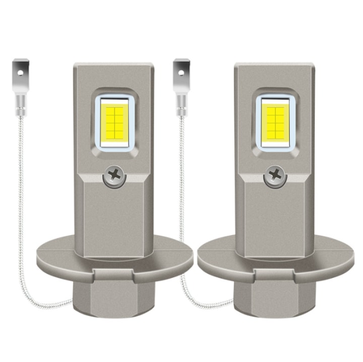 2 db H3 LED Autó Izzó Készlet, BZRSH®, 12V, H3 LED Izzó, 55W, 4500LM, Hideg Fehér Fény 6000K, 16 LED/Izzó, Plug & Play Telepítés, H3 LED Távolsági és Tompított Fény, Alacsony Fogyasztás