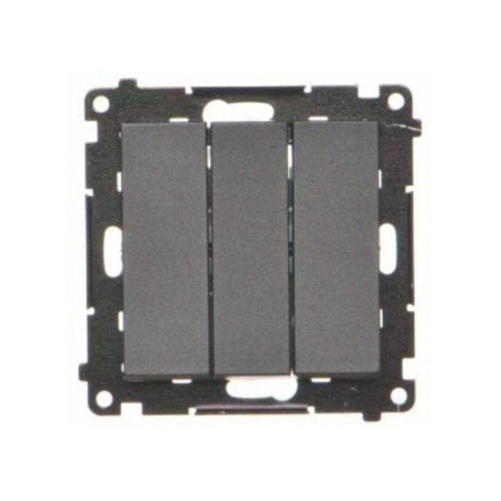 Háromszoros nyomógomb, Kontakt-Simon, 55, matt fekete, monostabil, 10A, 250V, 75x75x39.5mm
