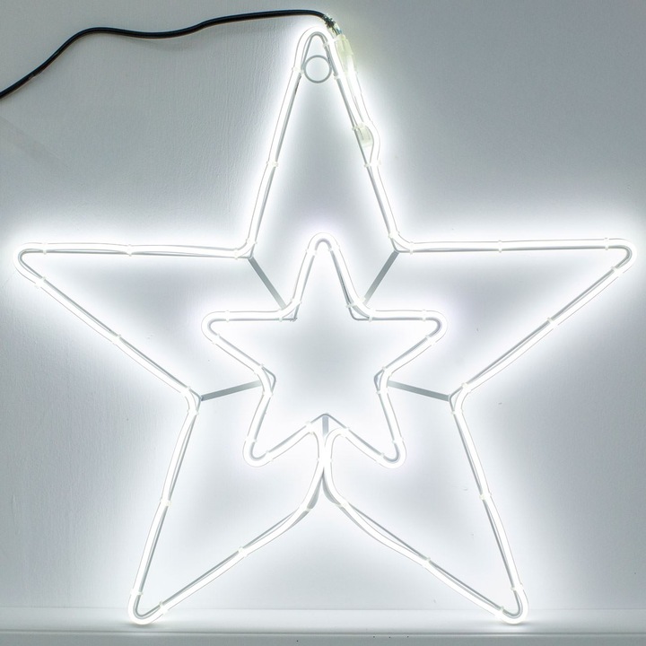 Stea Dubla din Furtun Luminos 57x57cm - Alb Rece